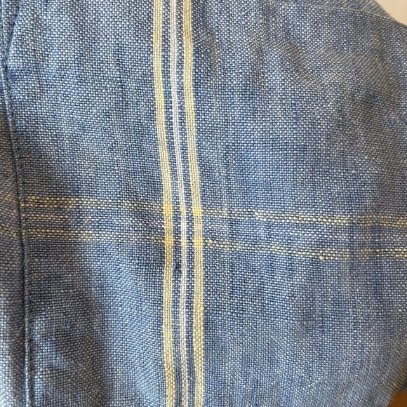 100% Linen Classic Blouse Blue Button Down Shirt Parisian Works Medium Petite - Picture 7 of 8